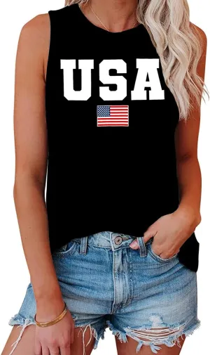 American Flag Tank Tops Women 4th of July Patriotic Shirts USA Stars Stripes Sleeveless Vest
