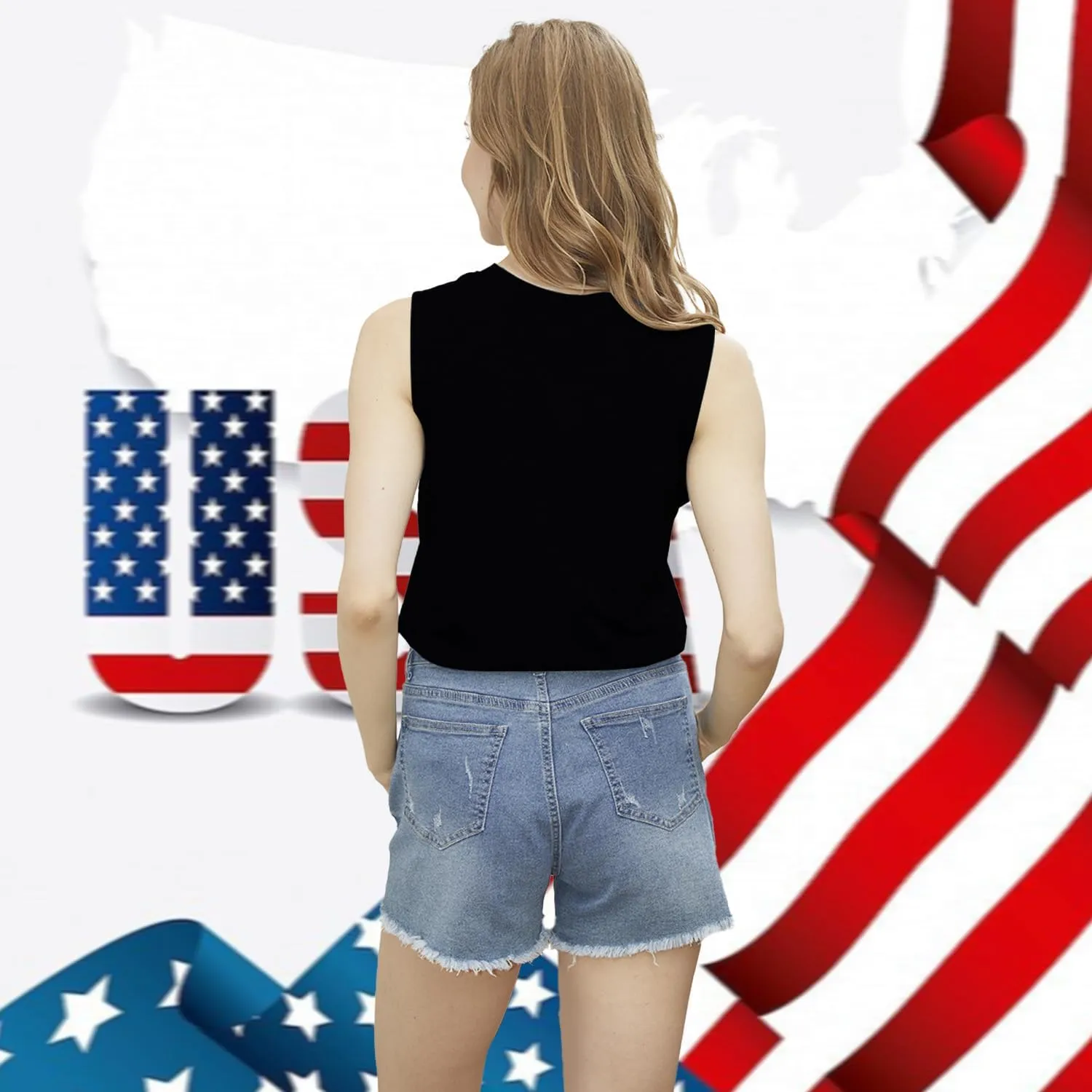 American Flag Tank Tops Women 4th of July Patriotic Shirts USA Stars Stripes Sleeveless Vest