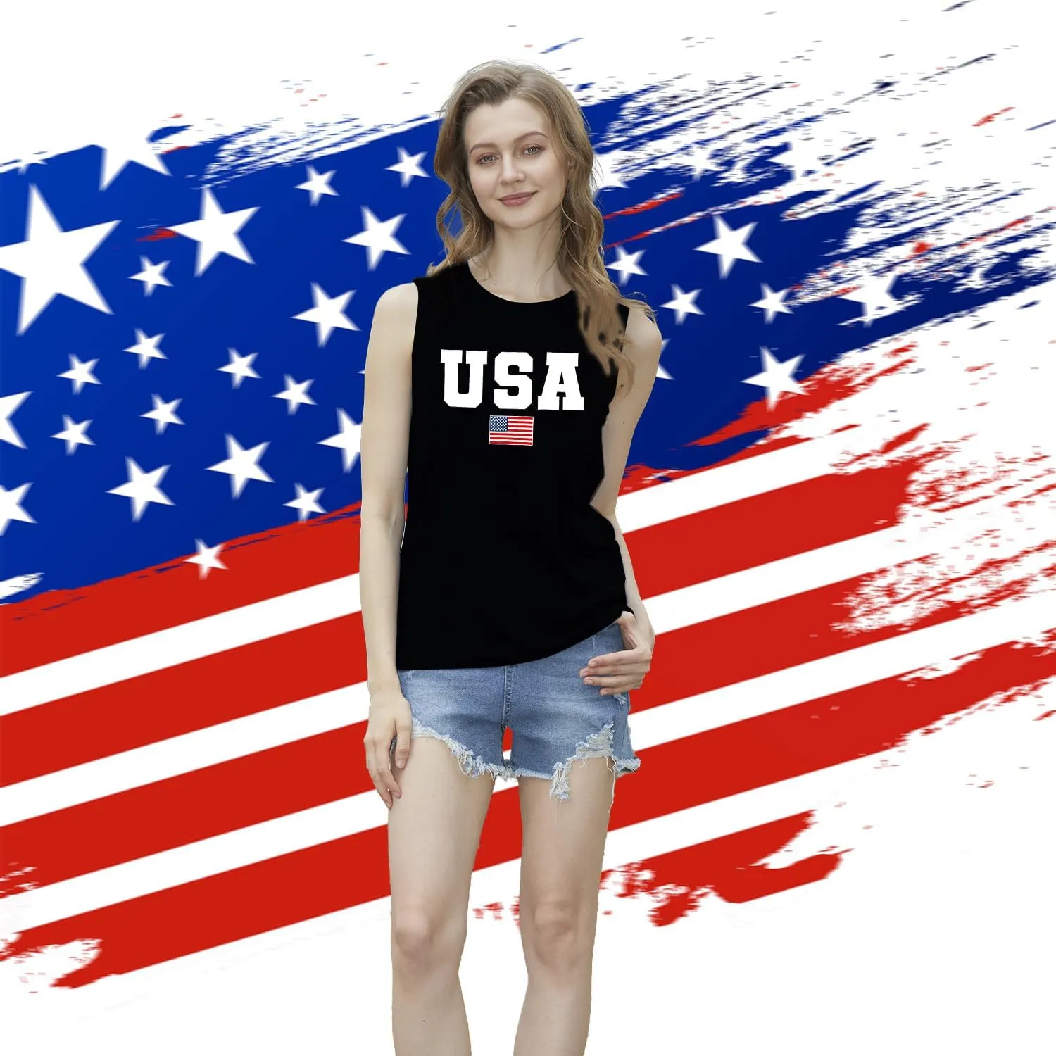 American Flag Tank Tops Women 4th of July Patriotic Shirts USA Stars Stripes Sleeveless Vest