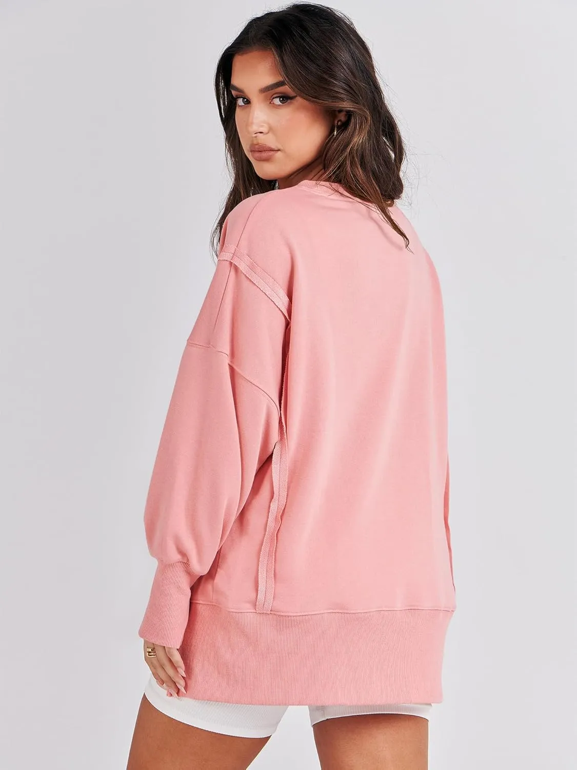 ANRABESS Women's Oversized Sweatshirts Crew Neck Long Sleeve Shirts Casual Loose Slit 2025 Fall Clothes