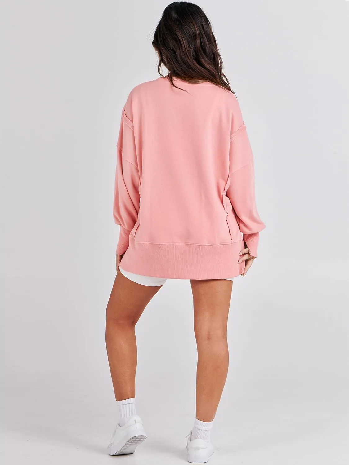 ANRABESS Women's Oversized Sweatshirts Crew Neck Long Sleeve Shirts Casual Loose Slit 2025 Fall Clothes