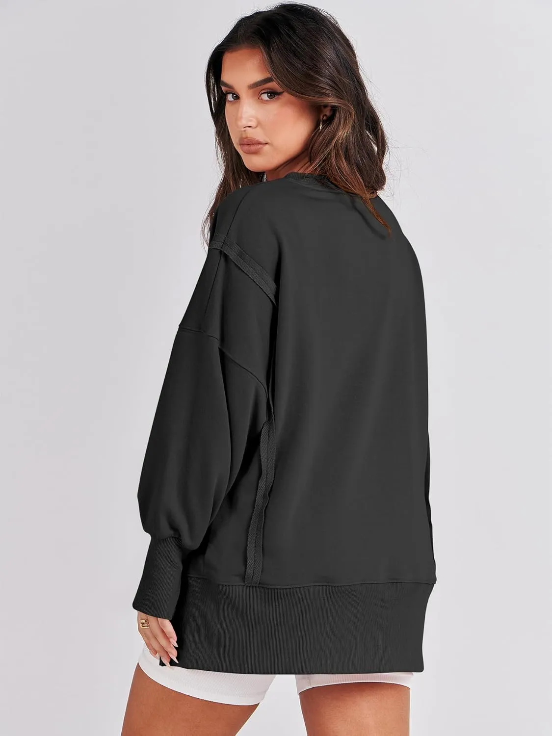 ANRABESS Women's Oversized Sweatshirts Crew Neck Long Sleeve Shirts Casual Loose Slit 2025 Fall Clothes