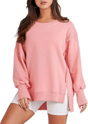 ANRABESS Women's Oversized Sweatshirts Crew Neck Long Sleeve Shirts Casual Loose Slit 2025 Fall Clothes