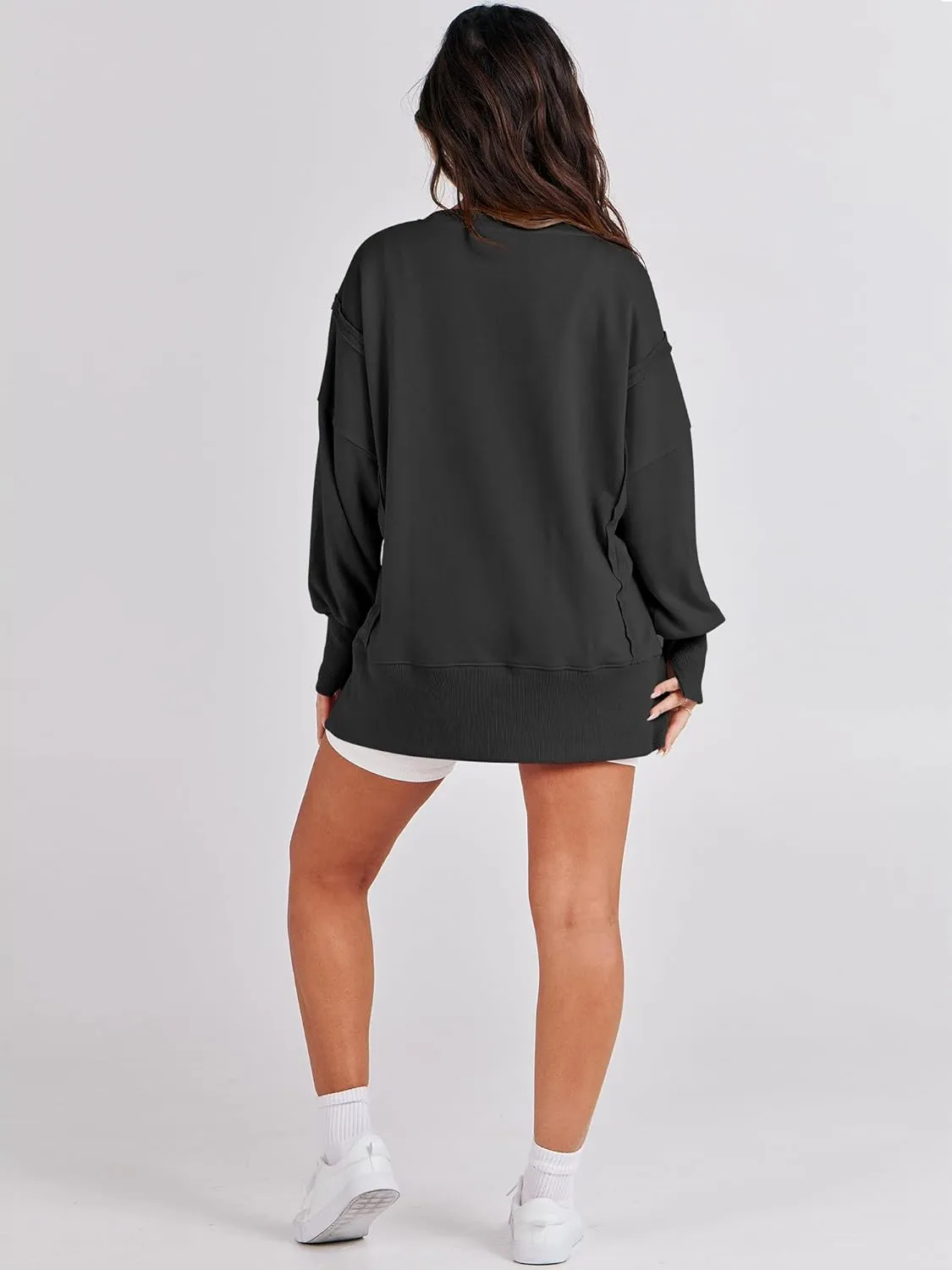 ANRABESS Women's Oversized Sweatshirts Crew Neck Long Sleeve Shirts Casual Loose Slit 2025 Fall Clothes