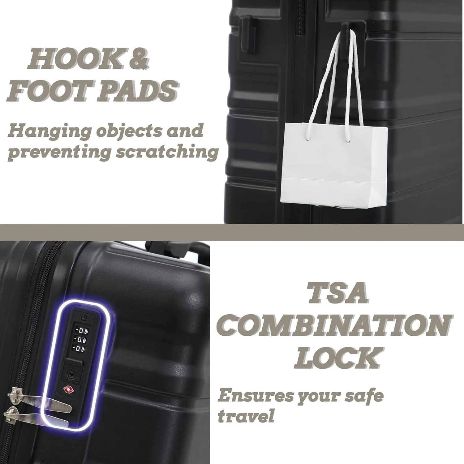Anwick 3 Luggage Sets with Spinner Wheels, Lightweight Expandable Travel Hard Shell Suitcases, ABS Hardshell Suitcase with TSA Combination Lock, 20"/24"/28" (Black)