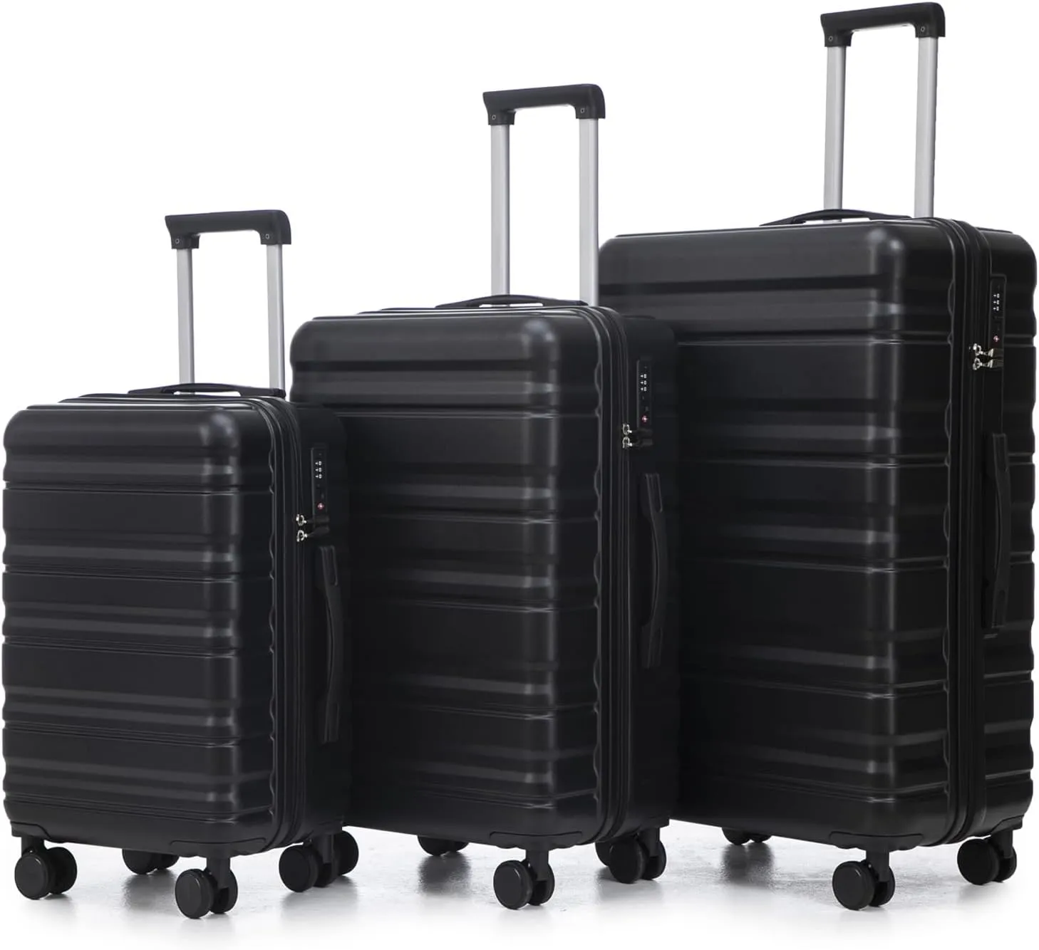 Anwick 3 Luggage Sets with Spinner Wheels, Lightweight Expandable Travel Hard Shell Suitcases, ABS Hardshell Suitcase with TSA Combination Lock, 20"/24"/28" (Black)