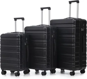 Anwick 3 Luggage Sets with Spinner Wheels, Lightweight Expandable Travel Hard Shell Suitcases, ABS Hardshell Suitcase with TSA Combination Lock, 20"/24"/28" (Black)