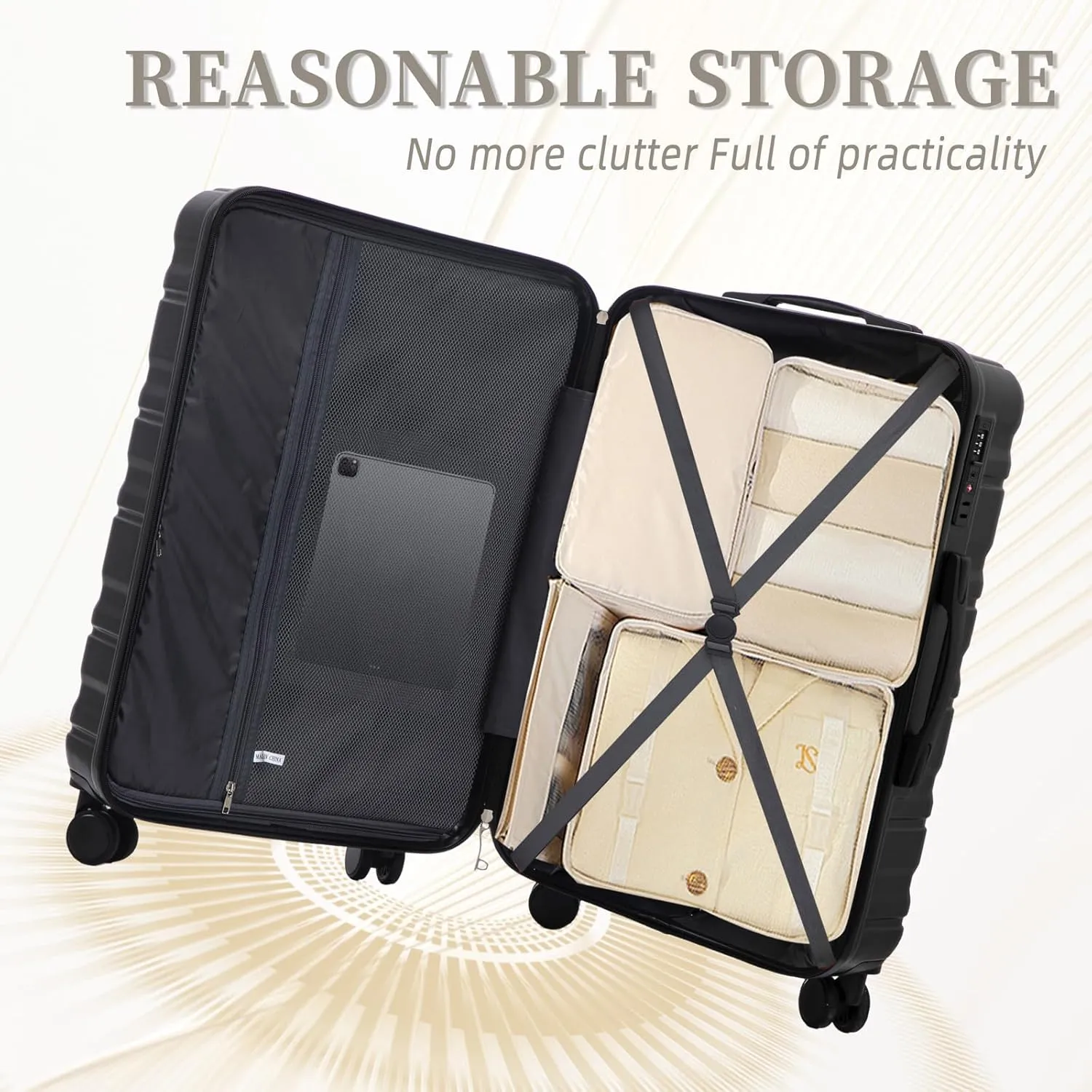 Anwick 3 Luggage Sets with Spinner Wheels, Lightweight Expandable Travel Hard Shell Suitcases, ABS Hardshell Suitcase with TSA Combination Lock, 20"/24"/28" (Black)