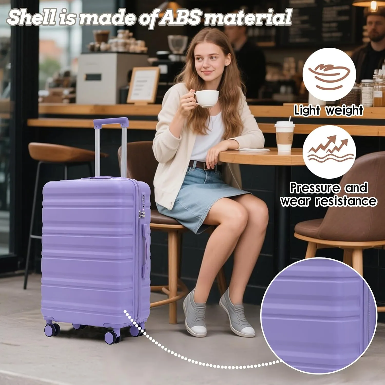 Anwick 3 Luggage Sets with Spinner Wheels, Lightweight Expandable Travel Hard Shell Suitcases, ABS Hardshell Suitcase with TSA Combination Lock, 20"/24"/28" (Blue Purple)