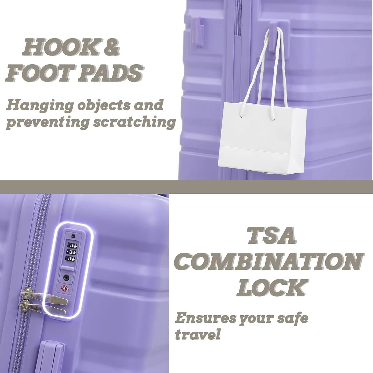 Anwick 3 Luggage Sets with Spinner Wheels, Lightweight Expandable Travel Hard Shell Suitcases, ABS Hardshell Suitcase with TSA Combination Lock, 20"/24"/28" (Blue Purple)