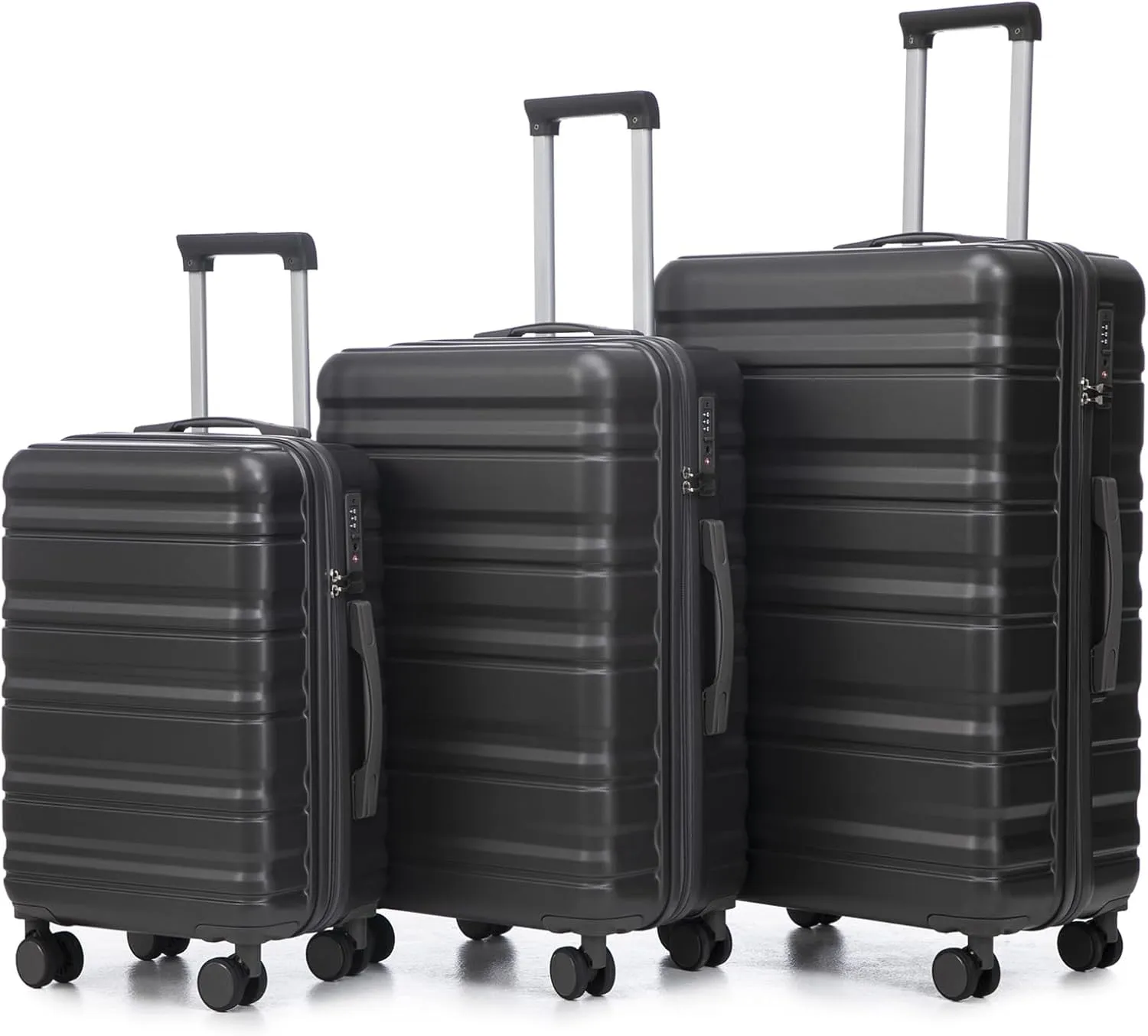 Anwick 3 Luggage Sets with Spinner Wheels, Lightweight Expandable Travel Hard Shell Suitcases, ABS Hardshell Suitcase with TSA Combination Lock, 20"/24"/28" (Dark Gray)