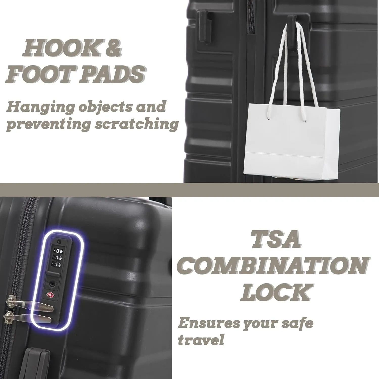 Anwick 3 Luggage Sets with Spinner Wheels, Lightweight Expandable Travel Hard Shell Suitcases, ABS Hardshell Suitcase with TSA Combination Lock, 20"/24"/28" (Dark Gray)