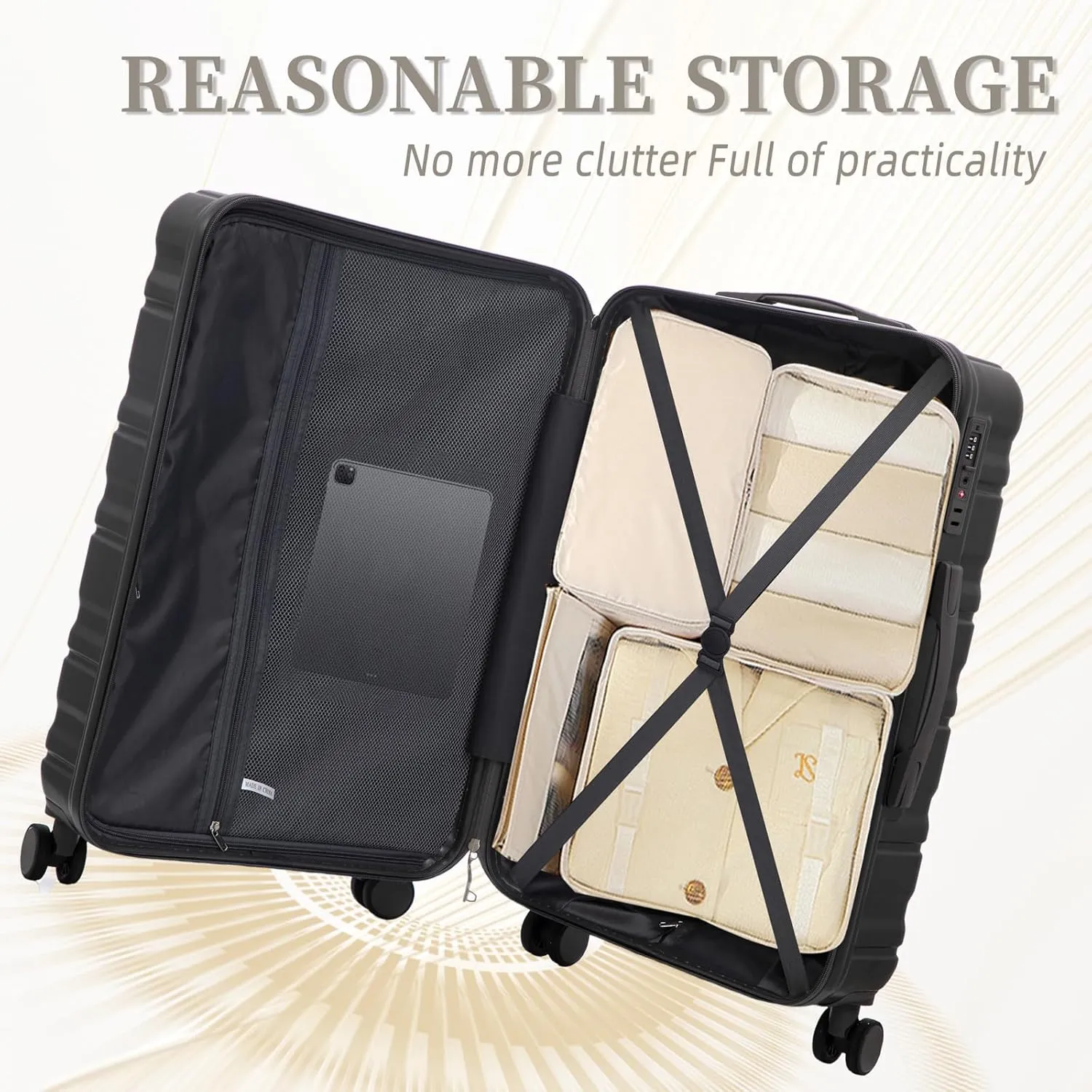 Anwick 3 Luggage Sets with Spinner Wheels, Lightweight Expandable Travel Hard Shell Suitcases, ABS Hardshell Suitcase with TSA Combination Lock, 20"/24"/28" (Dark Gray)