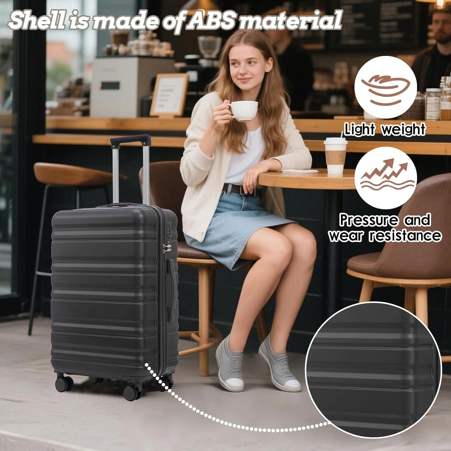 Anwick 3 Luggage Sets with Spinner Wheels, Lightweight Expandable Travel Hard Shell Suitcases, ABS Hardshell Suitcase with TSA Combination Lock, 20"/24"/28" (Dark Gray)