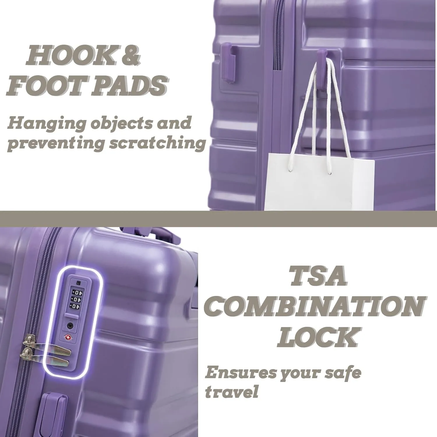 Anwick 3 Luggage Sets with Spinner Wheels, Lightweight Expandable Travel Hard Shell Suitcases, ABS Hardshell Suitcase with TSA Combination Lock, 20"/24"/28" (Purple)