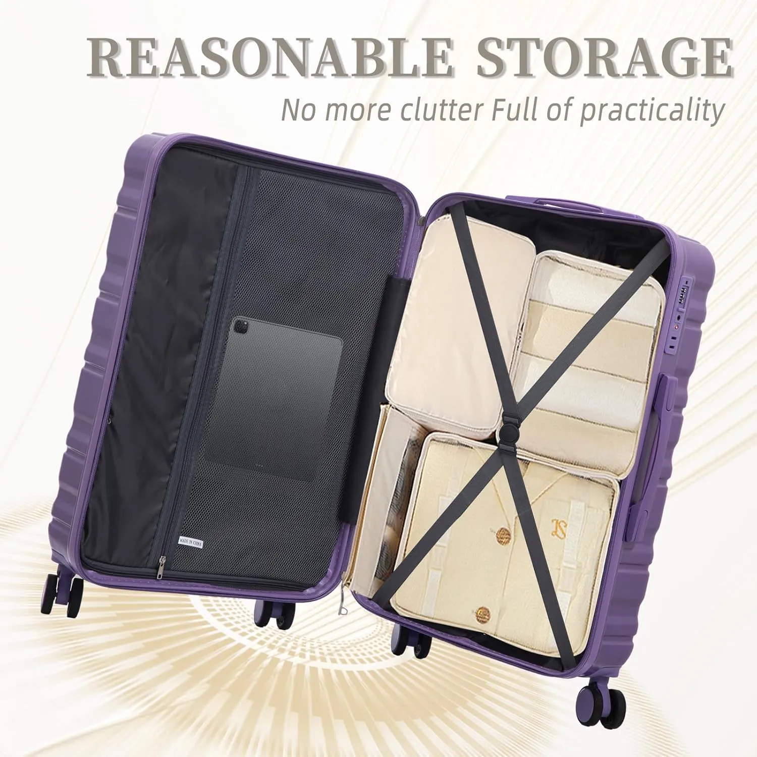 Anwick 3 Luggage Sets with Spinner Wheels, Lightweight Expandable Travel Hard Shell Suitcases, ABS Hardshell Suitcase with TSA Combination Lock, 20"/24"/28" (Purple)