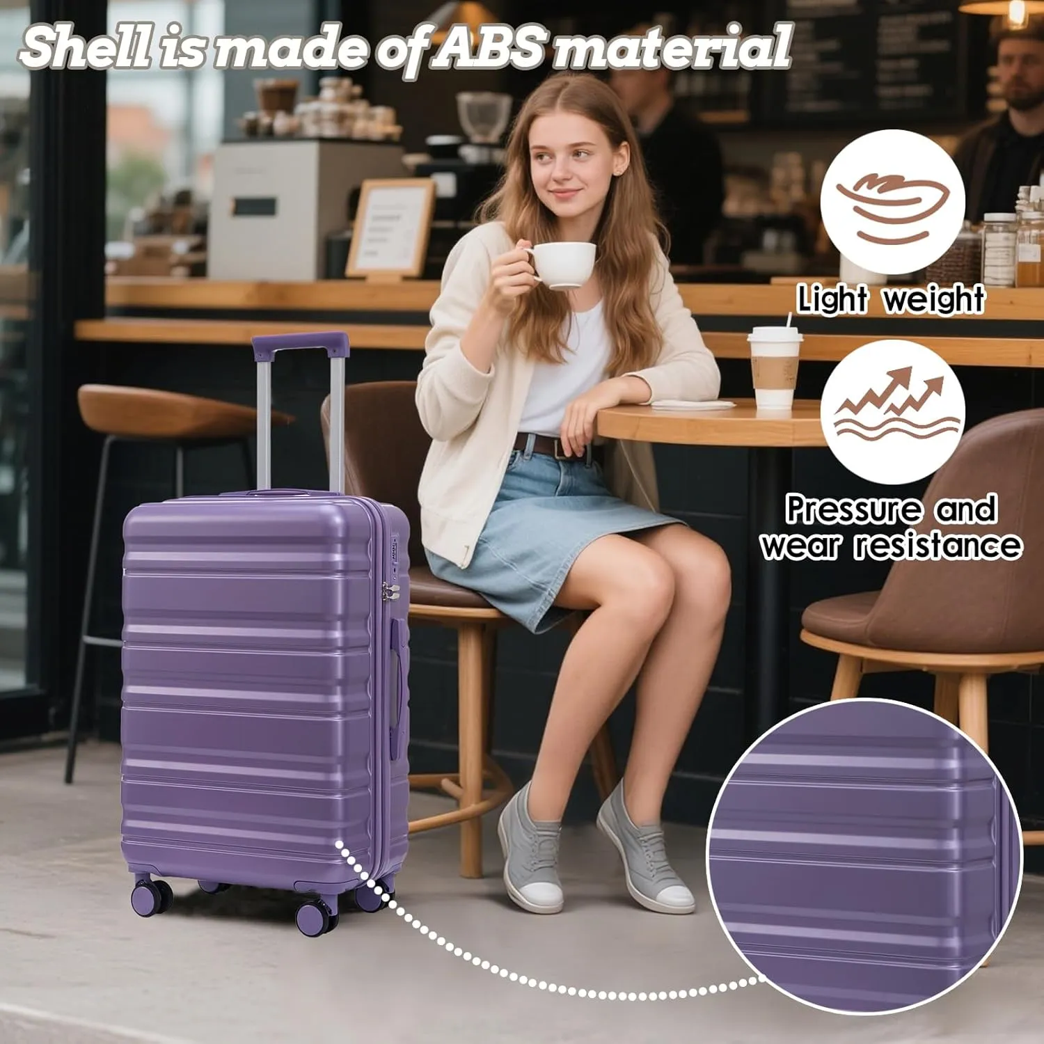 Anwick 3 Luggage Sets with Spinner Wheels, Lightweight Expandable Travel Hard Shell Suitcases, ABS Hardshell Suitcase with TSA Combination Lock, 20"/24"/28" (Purple)