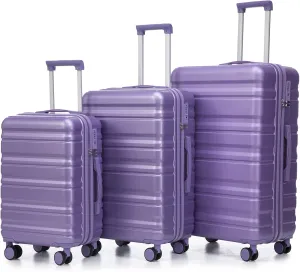 Anwick 3 Luggage Sets with Spinner Wheels, Lightweight Expandable Travel Hard Shell Suitcases, ABS Hardshell Suitcase with TSA Combination Lock, 20"/24"/28" (Purple)