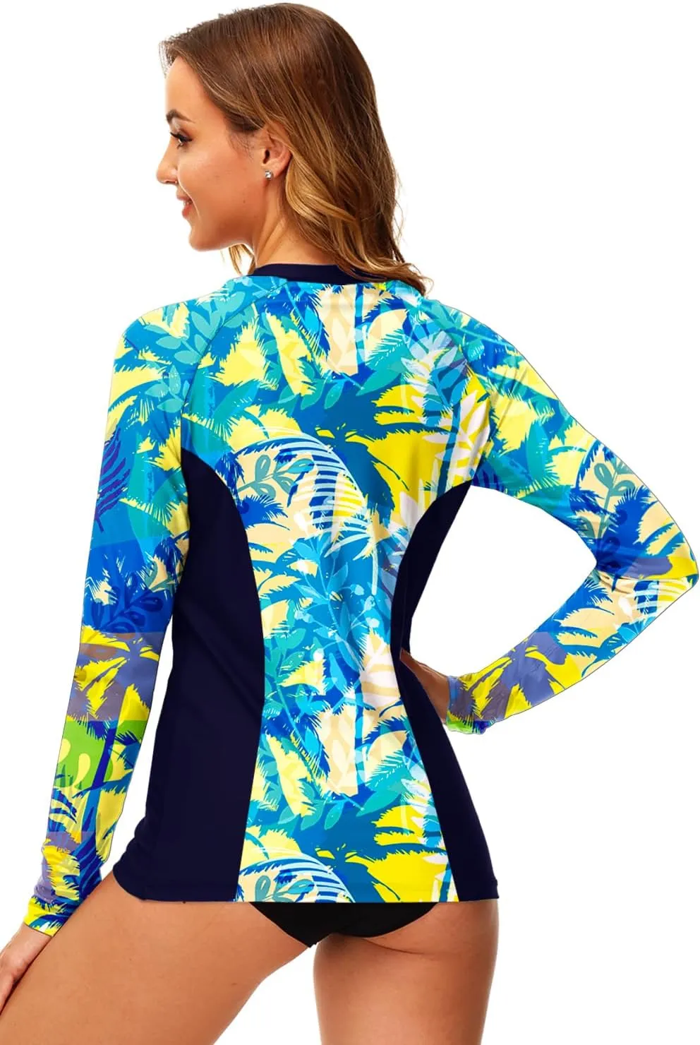 AOBUTE Women Zip Rash Guard UPF 50  Surf Swim Shirts with Thumb Hole