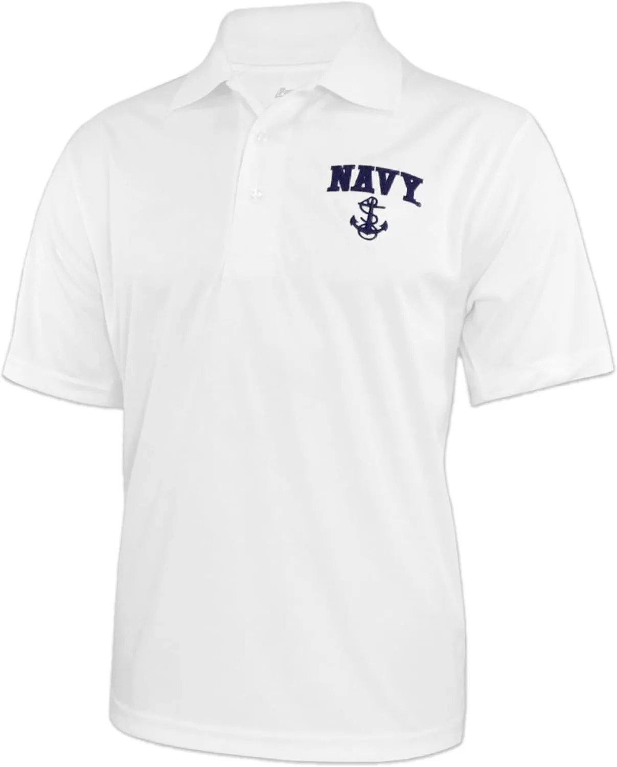 Armed Forces Gear Navy Anchor Embroidered Performance Polo (White)