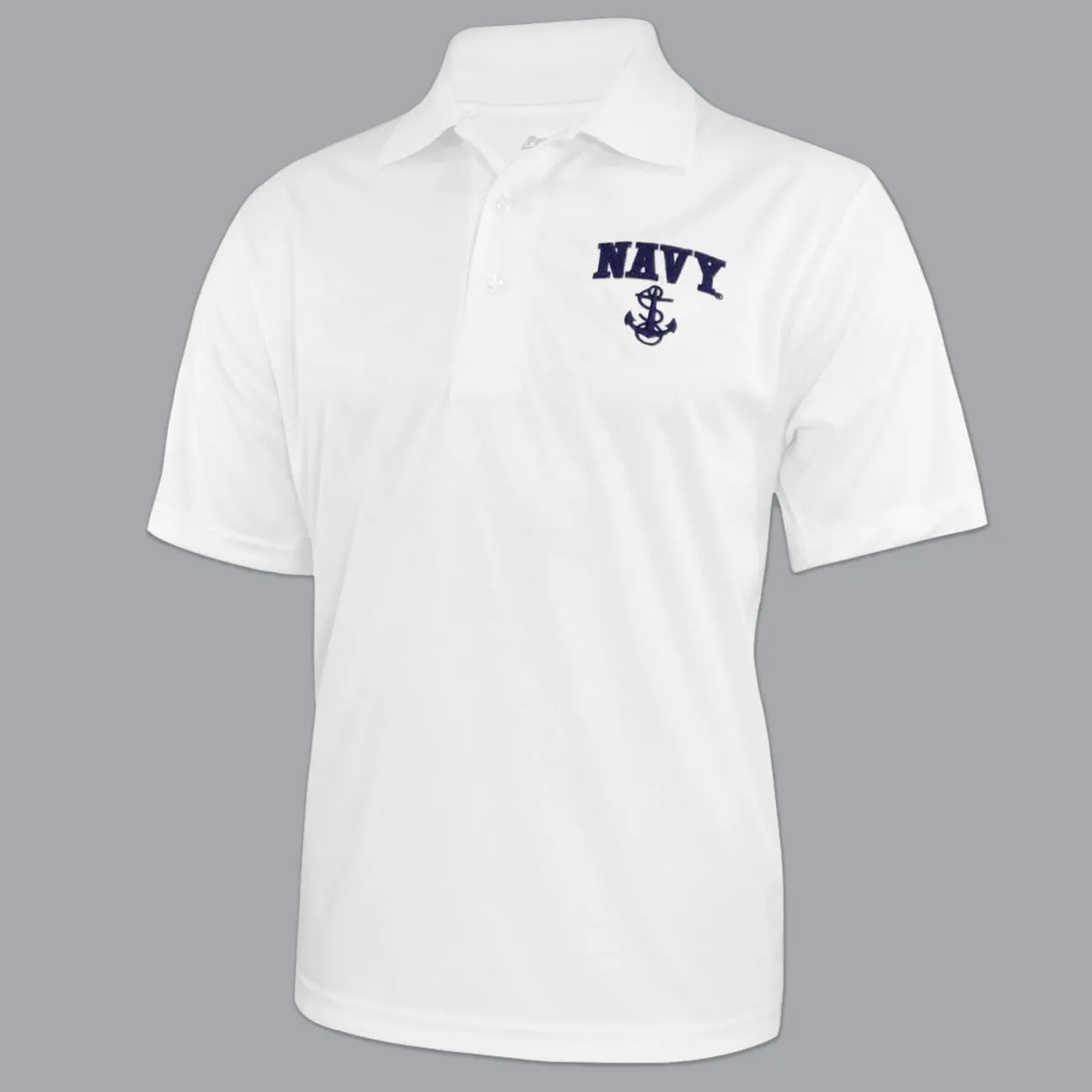 Armed Forces Gear Navy Anchor Embroidered Performance Polo (White)