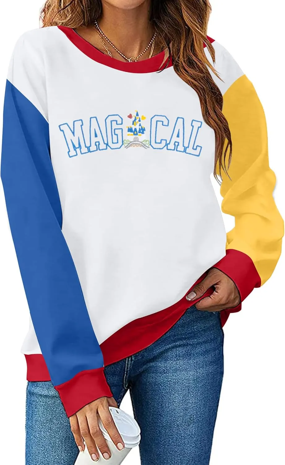 ASTANFY Magic Kingdom Sweatshirt Women Magical Castle Embroidered long Sleeve Shirt Cute Family Vacation Pullover Tops