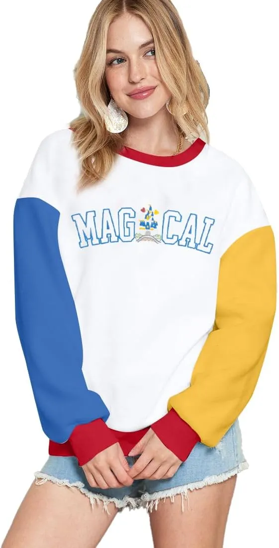 ASTANFY Magic Kingdom Sweatshirt Women Magical Castle Embroidered long Sleeve Shirt Cute Family Vacation Pullover Tops