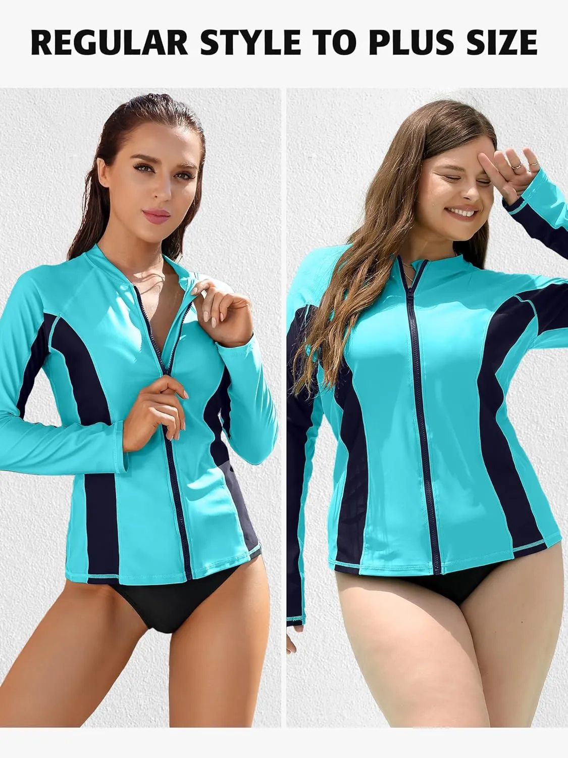 ATTRACO Women's Rashguard Swimsuit Zip Front Sun Protection Swim Shirt UPF 50 