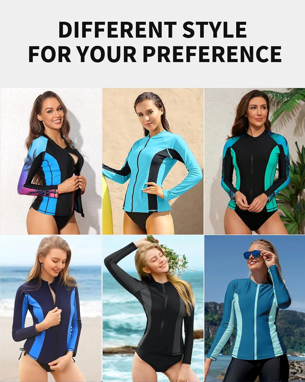 ATTRACO Women's Rashguard Swimsuit Zip Front Sun Protection Swim Shirt UPF 50 