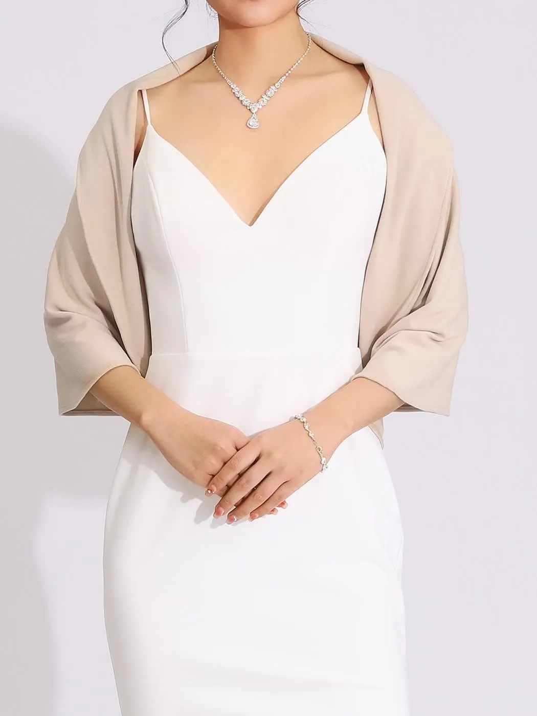 Aukmla Women Bolero Shrug for Evening Dresses Wedding Party Jacket Prom Shawls and Wraps Cover Up with Rhinestones Bukcle