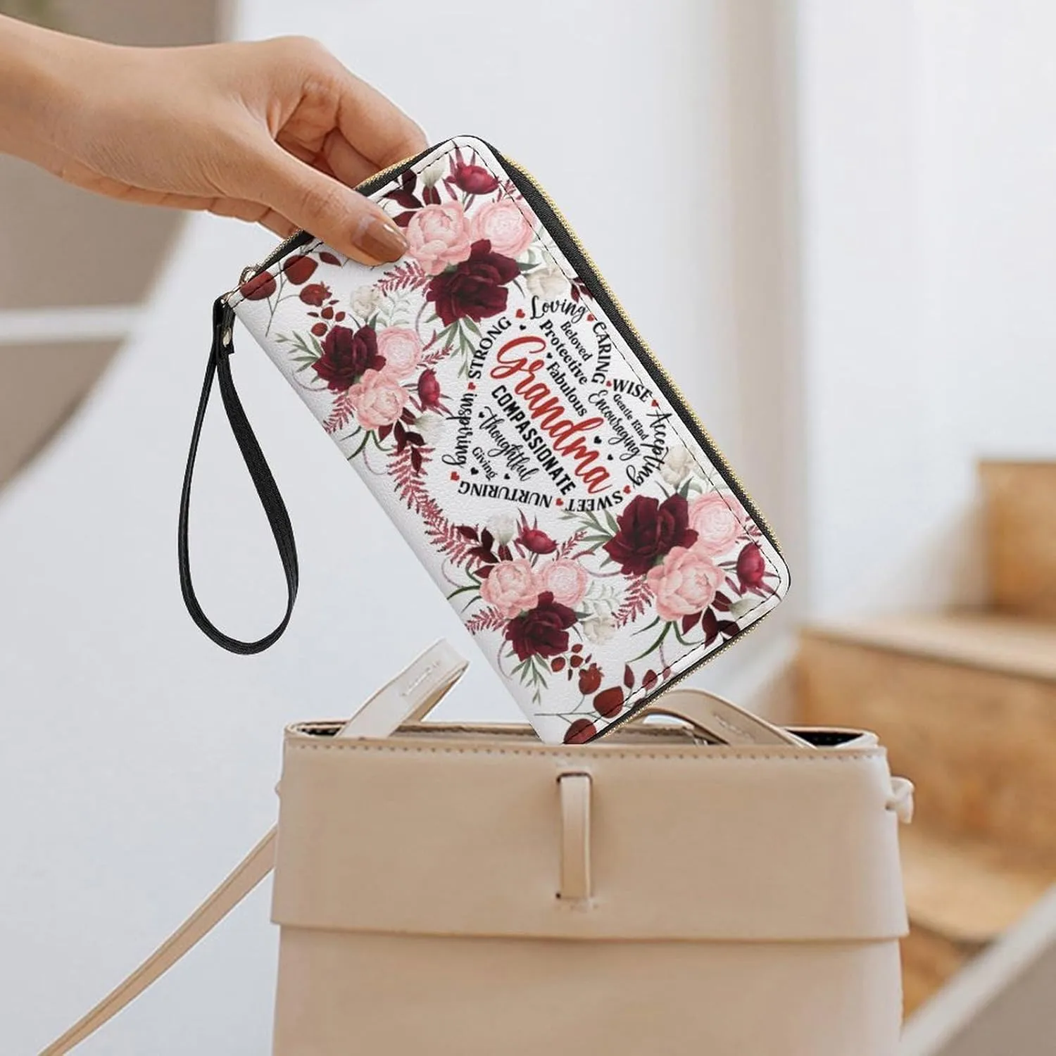 Badiya Personalized Wristlet Wallets Women Credit Card Holder PU Leather Zip Around Large Capacity Mother's Day