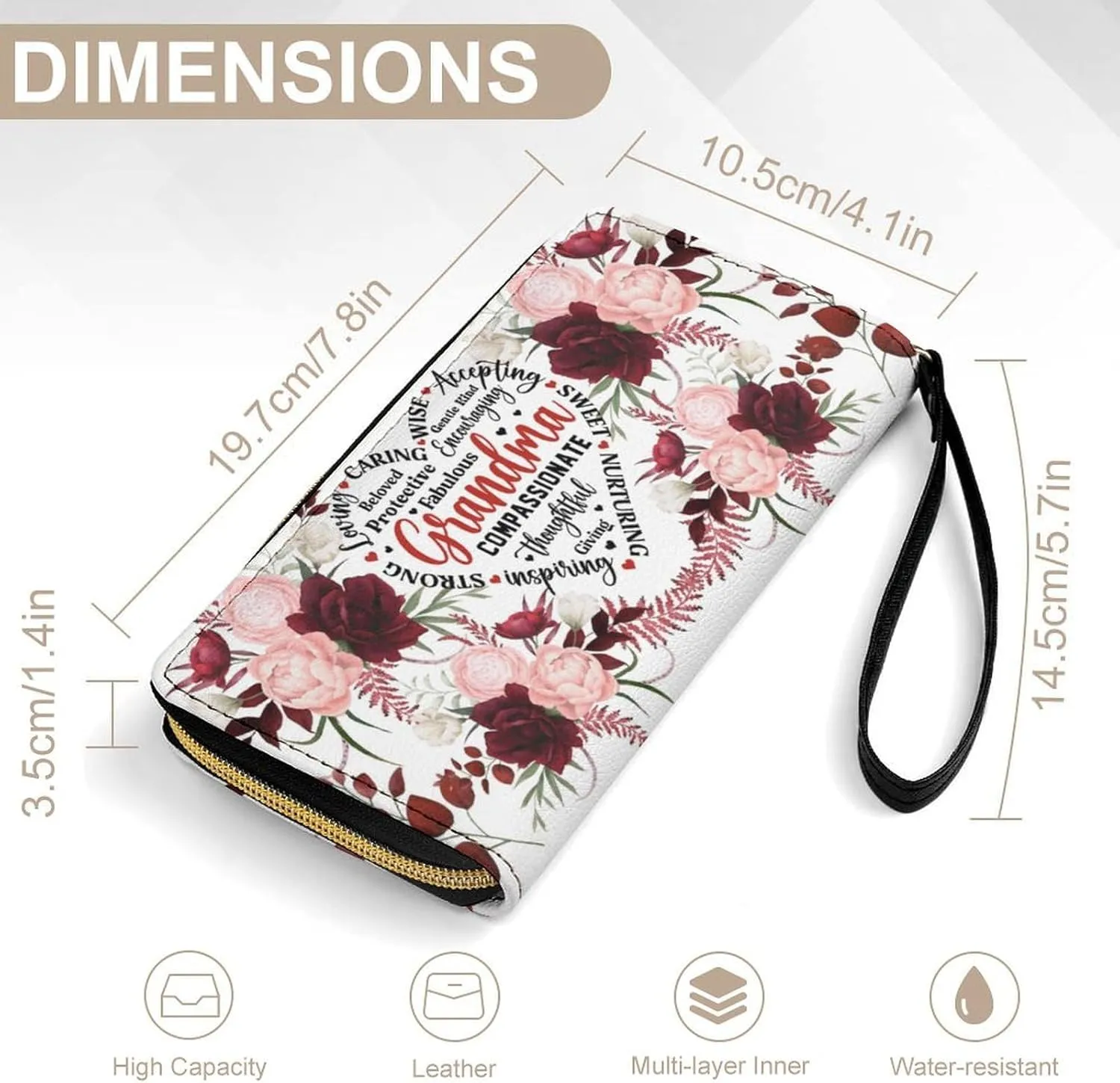 Badiya Personalized Wristlet Wallets Women Credit Card Holder PU Leather Zip Around Large Capacity Mother's Day