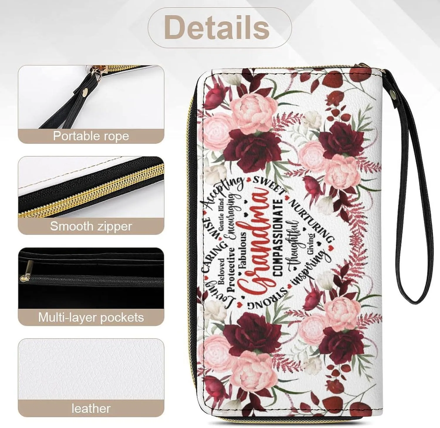 Badiya Personalized Wristlet Wallets Women Credit Card Holder PU Leather Zip Around Large Capacity Mother's Day