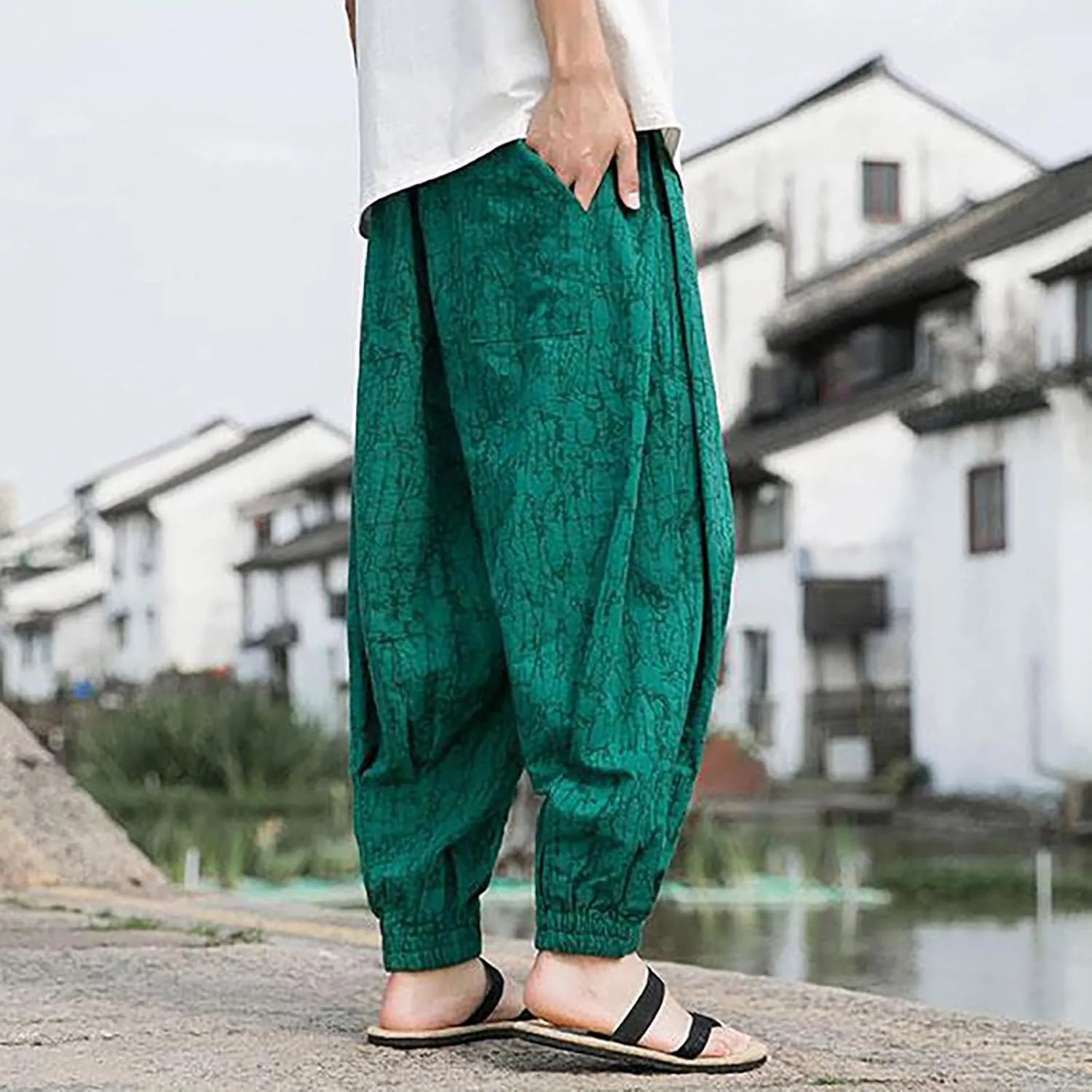 Baggy Aladdin Harem Pants for Mens Cotton Harem Pants Hippie Boho Trousers Casual Loose Hippie Yoga Beach Pants