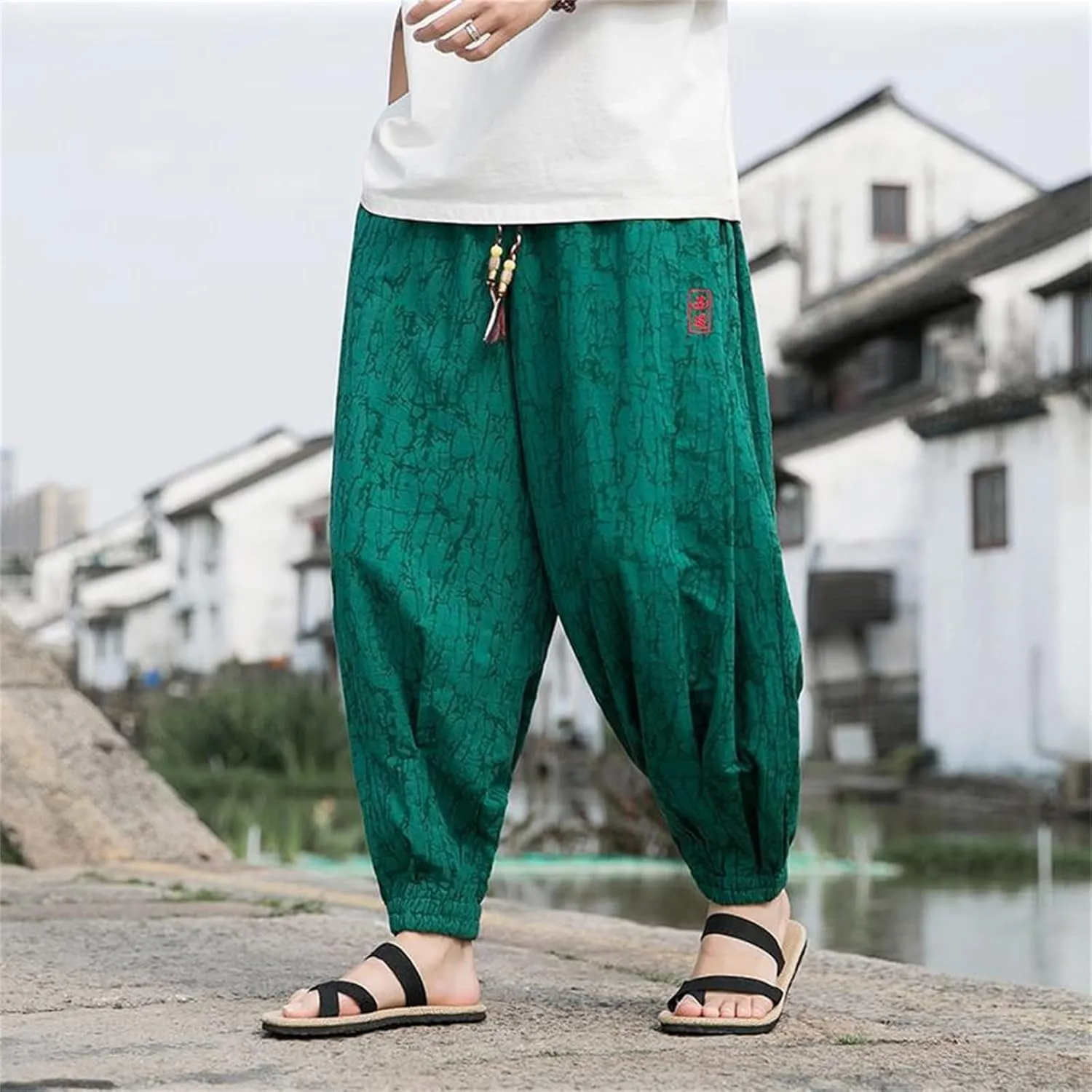 Baggy Aladdin Harem Pants for Mens Cotton Harem Pants Hippie Boho Trousers Casual Loose Hippie Yoga Beach Pants