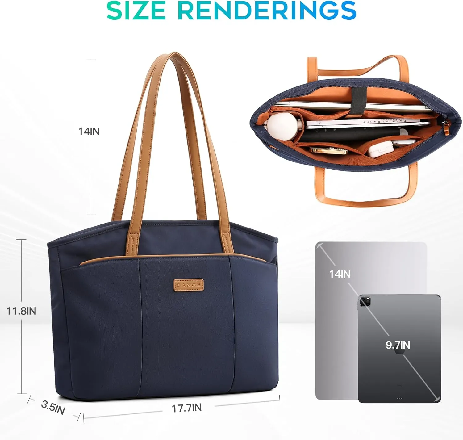 BANGE Women shoulder backpack for Daily needs,Tote bag can hold 16 Inch laptop (Blue)