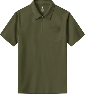 BASUDAM Men's Zippered Polo Shirts with Pocket Quick Dry Short Sleeve Active Performance