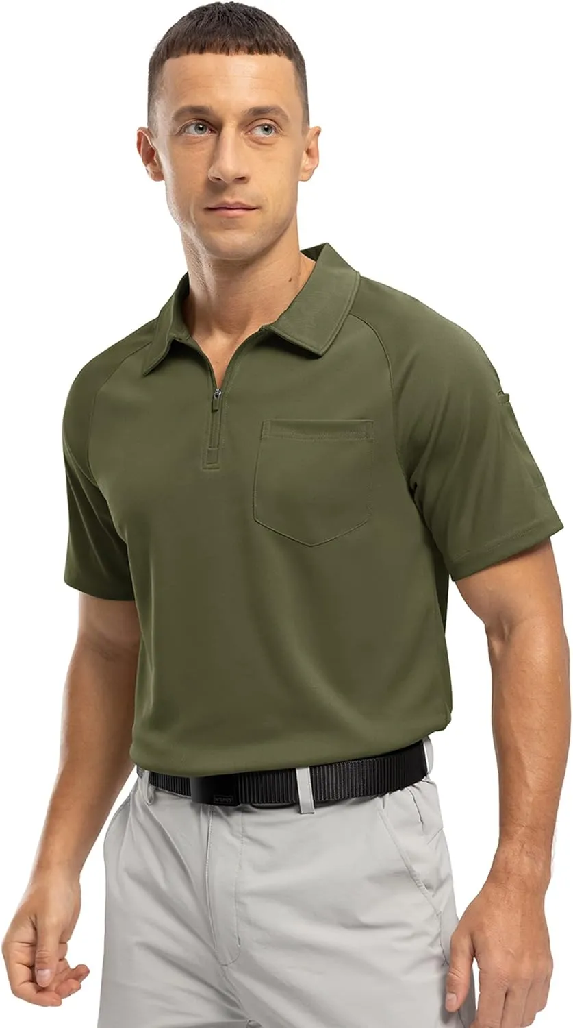 BASUDAM Men's Zippered Polo Shirts with Pocket Quick Dry Short Sleeve Active Performance
