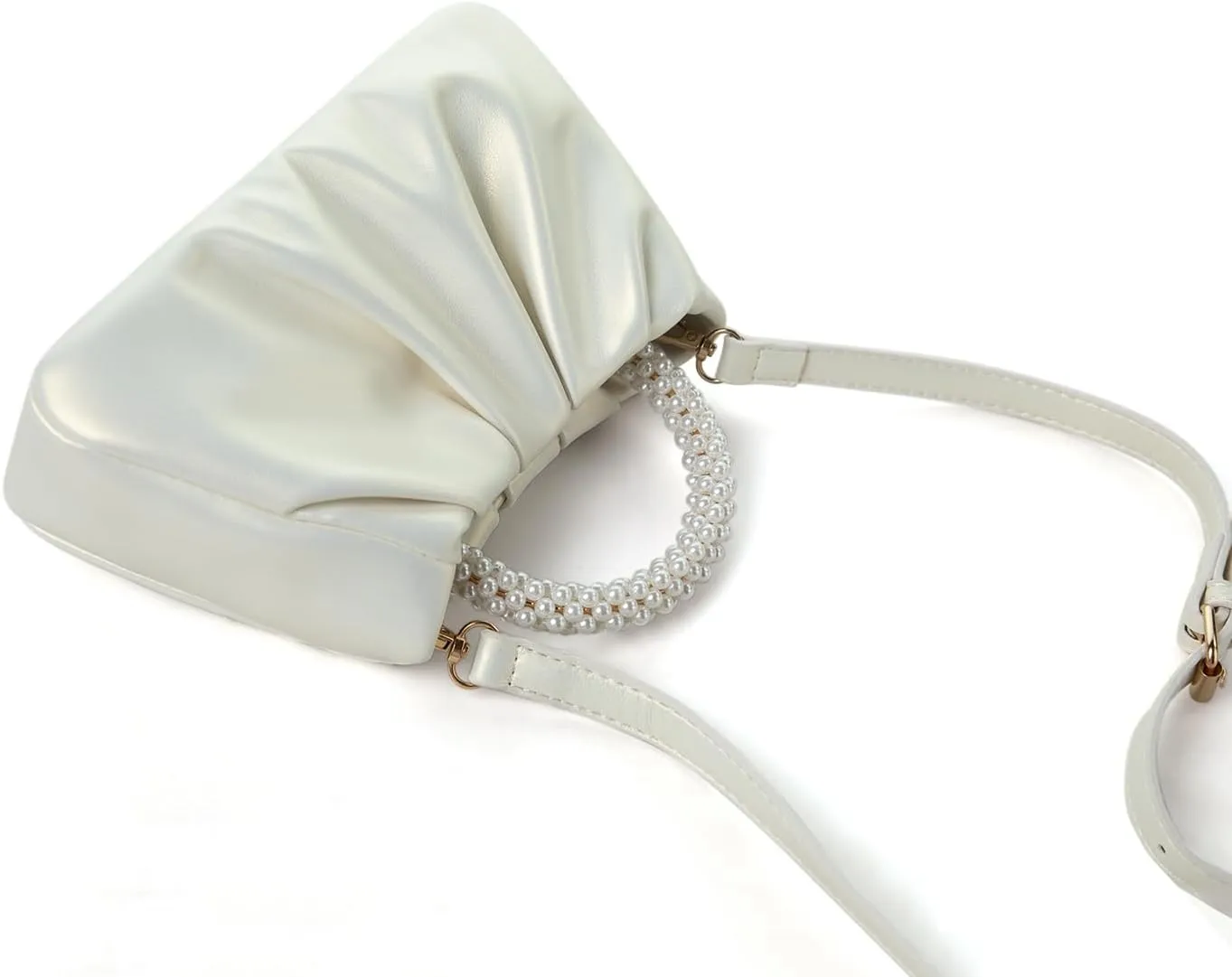 Beatfull Evening Purse Women Small Pearl Handbags Soft Leather Ruched Bag Wedding Bridal Clutch Party Prom Crossbody Purses