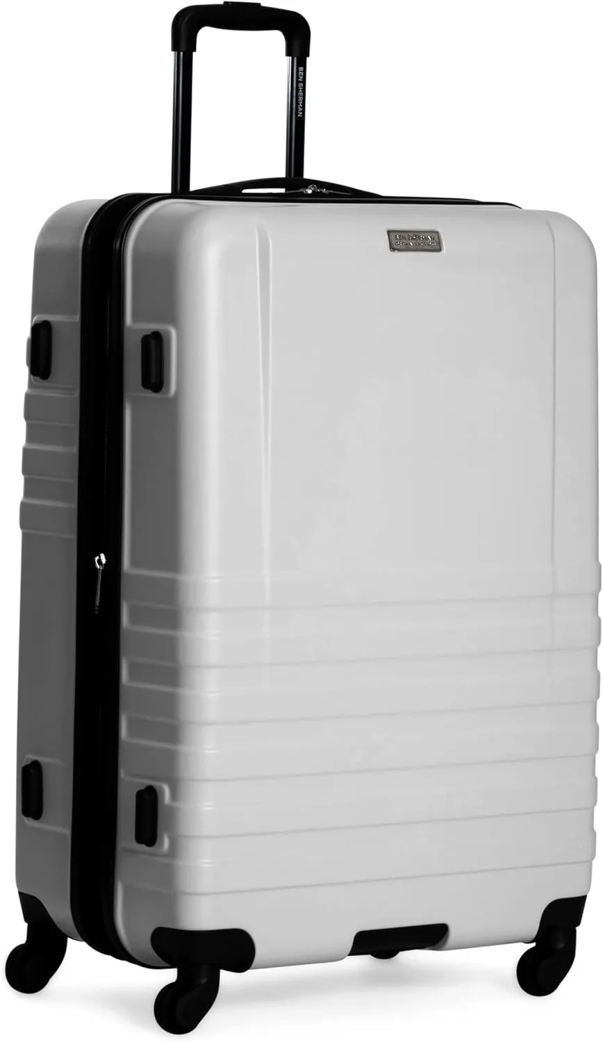 Ben Sherman Hereford Spinner Travel Upright Luggage, White, 28-Inch Checked