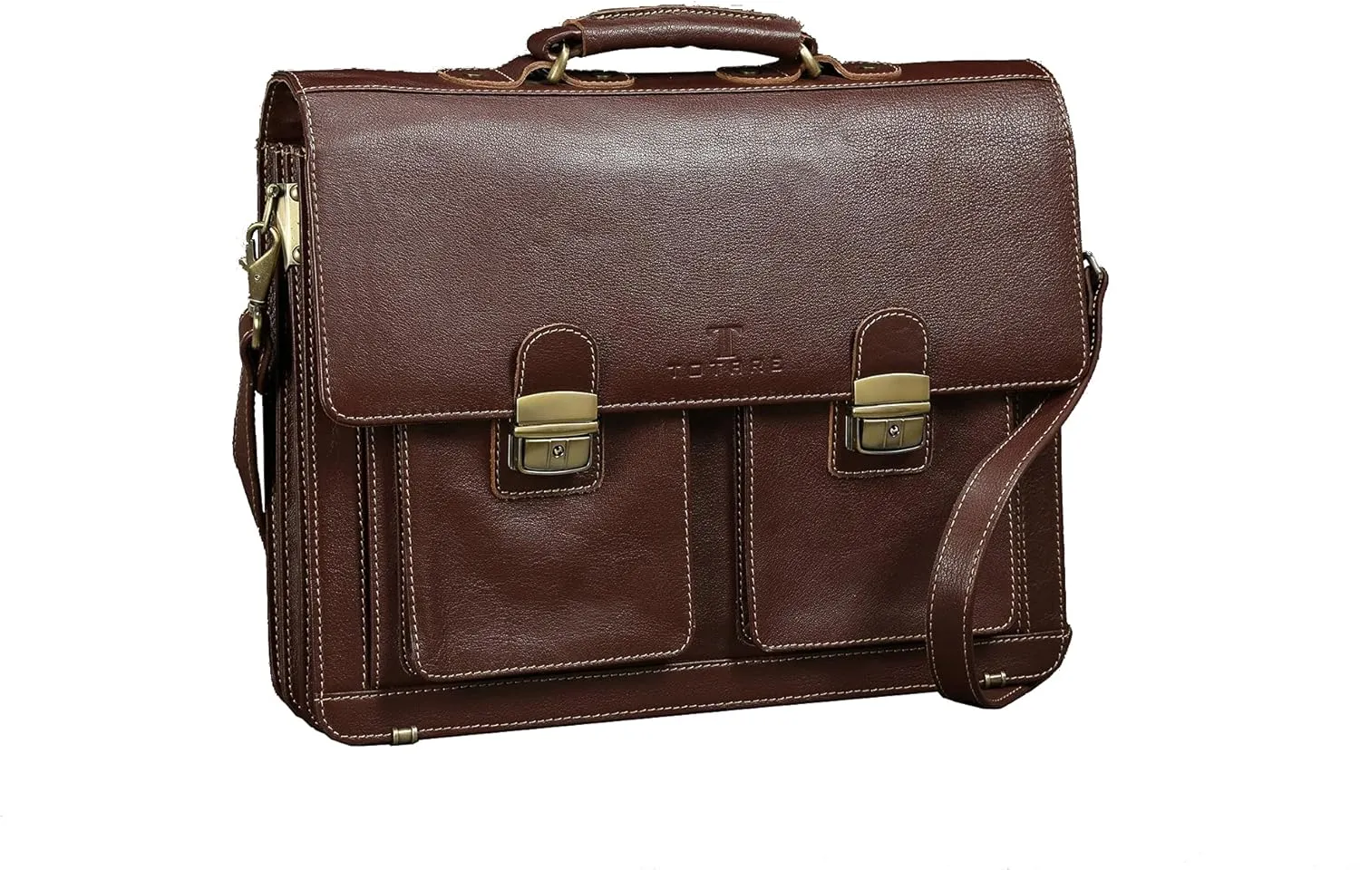 Benevento Luxury Messenger Bag With Shoulder Strap, Men & Women's Leather Briefcase, Brown