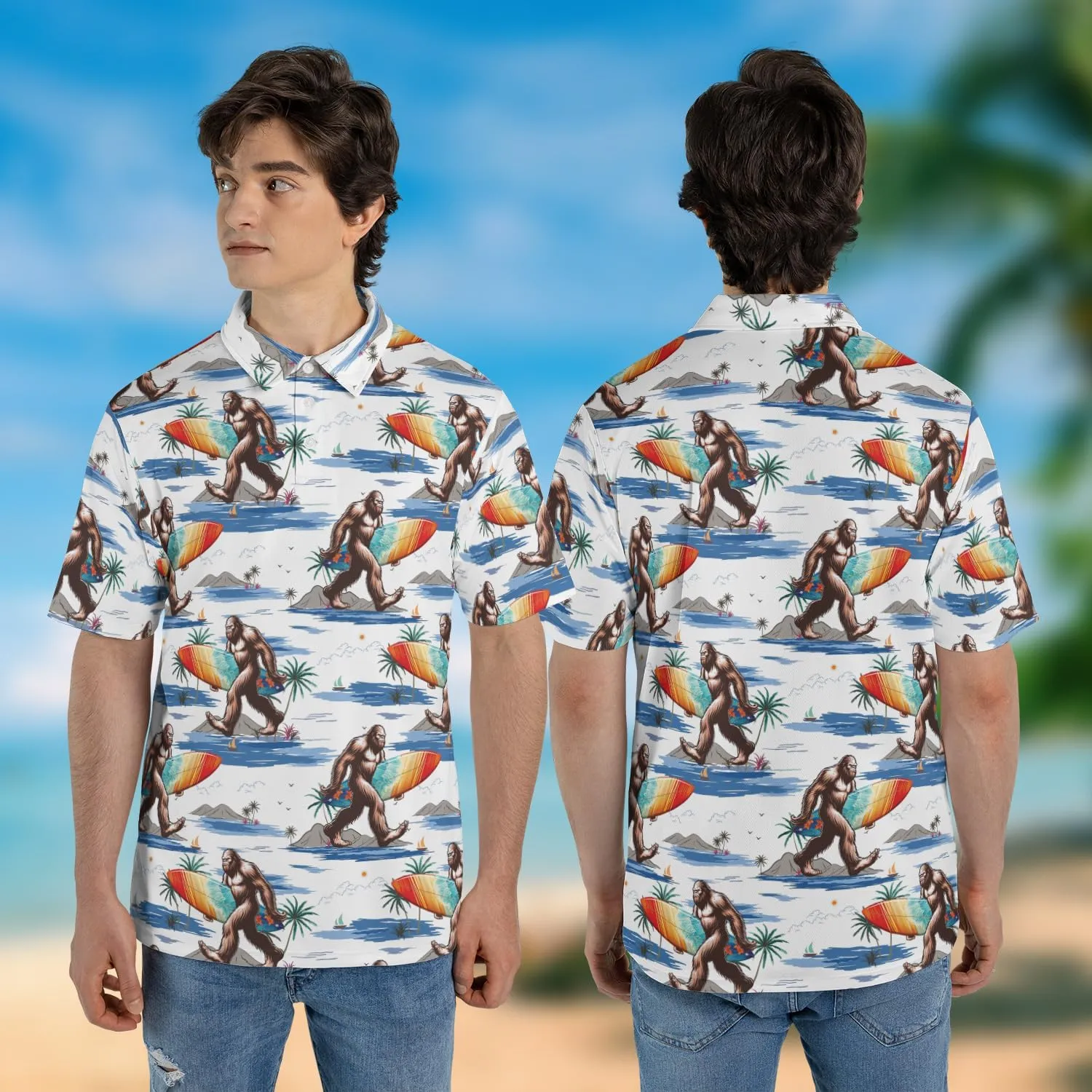 Bigfoot Golf Shirt Men Funny Golf Polos for Men Dry Fit Funny - Golf Polo Shirts Hawaiian Polo Golf Outfits (MP_PL_2)