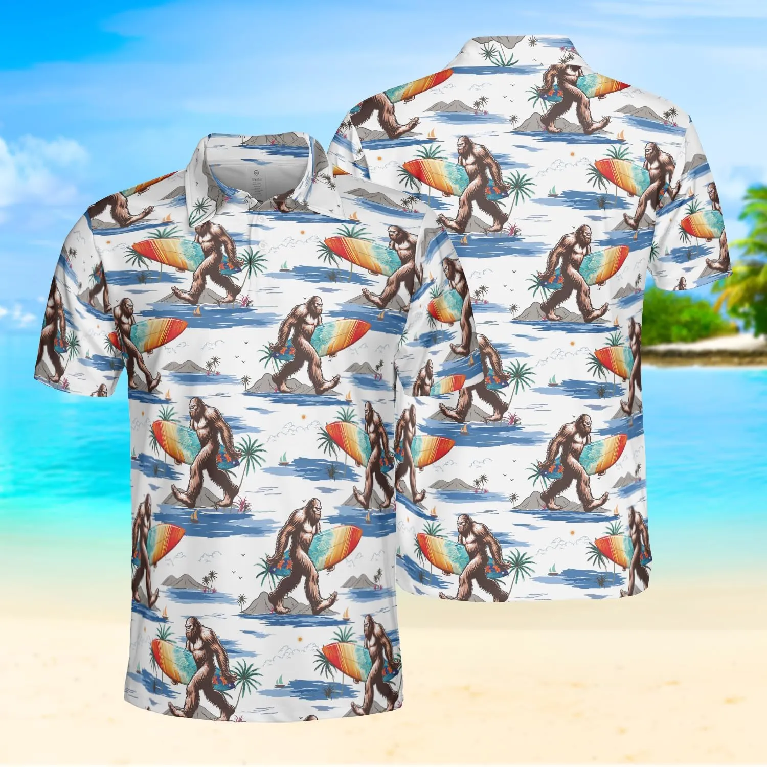 Bigfoot Golf Shirt Men Funny Golf Polos for Men Dry Fit Funny - Golf Polo Shirts Hawaiian Polo Golf Outfits (MP_PL_2)