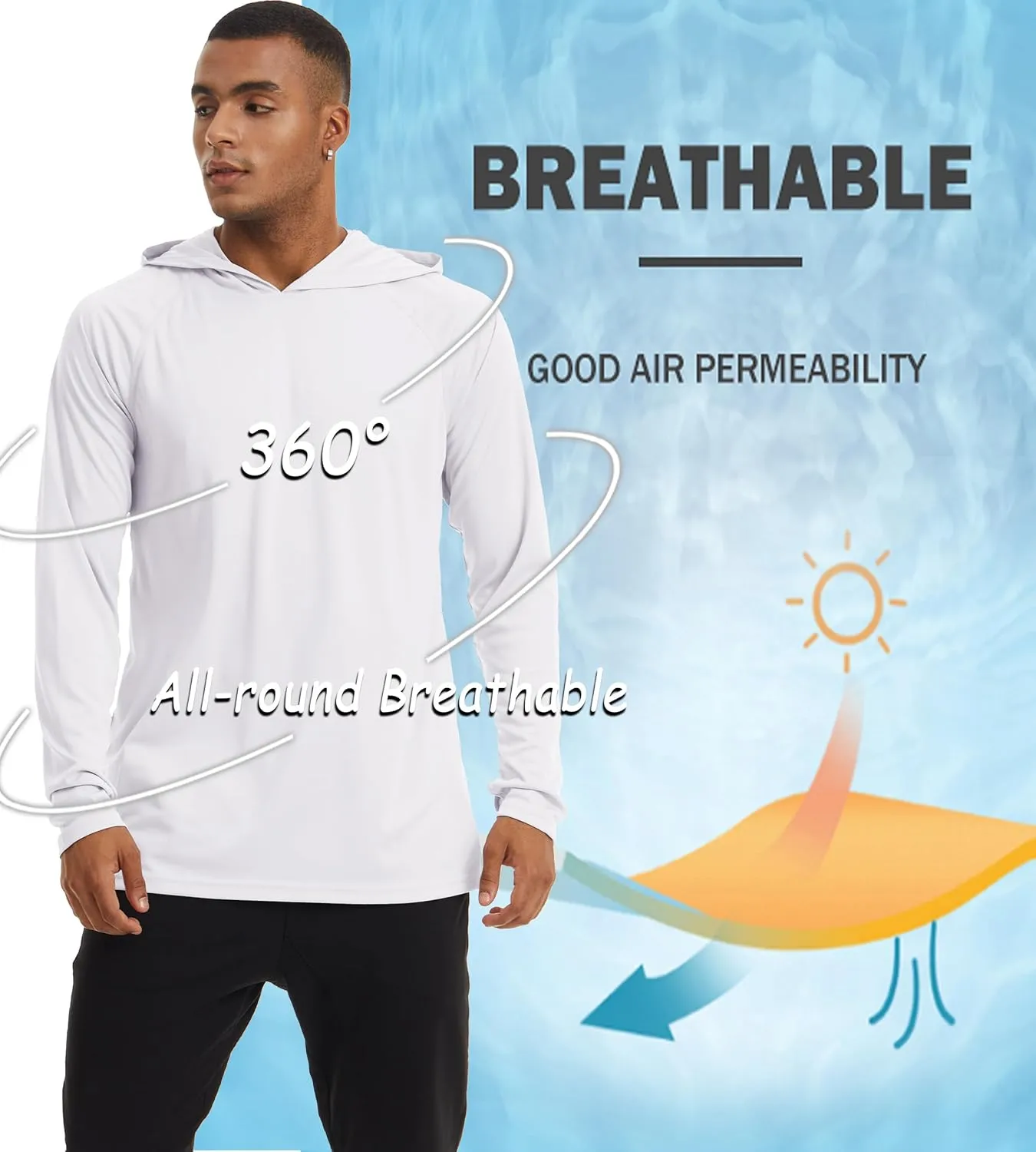 BIYLACLESEN Men's Sun Protection Long Sleeve T-Shirt UPF 50  Performance Running Shirts with hood