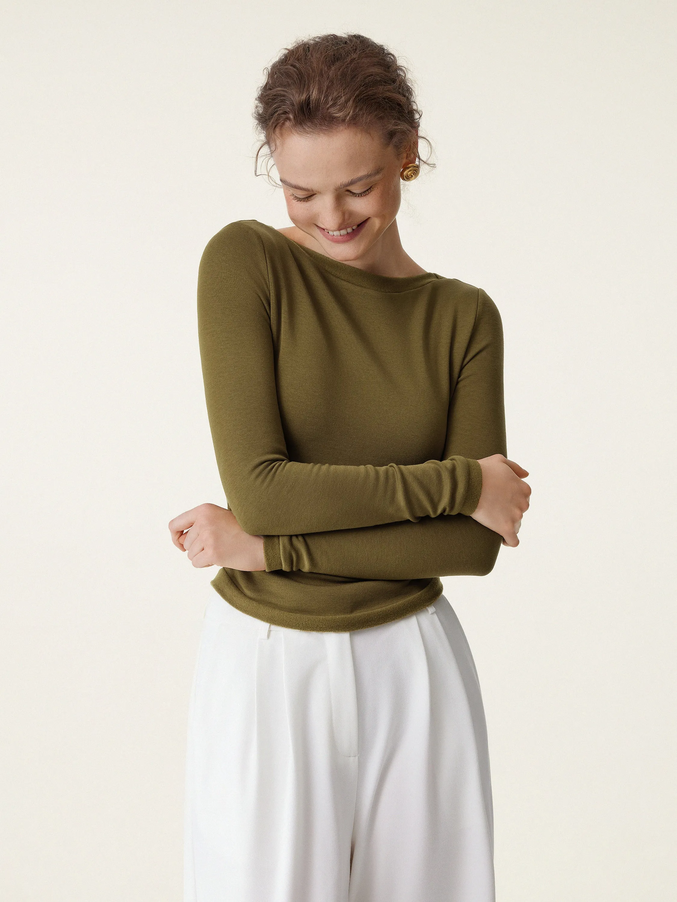 Boatneck Long Sleeve Brami Top