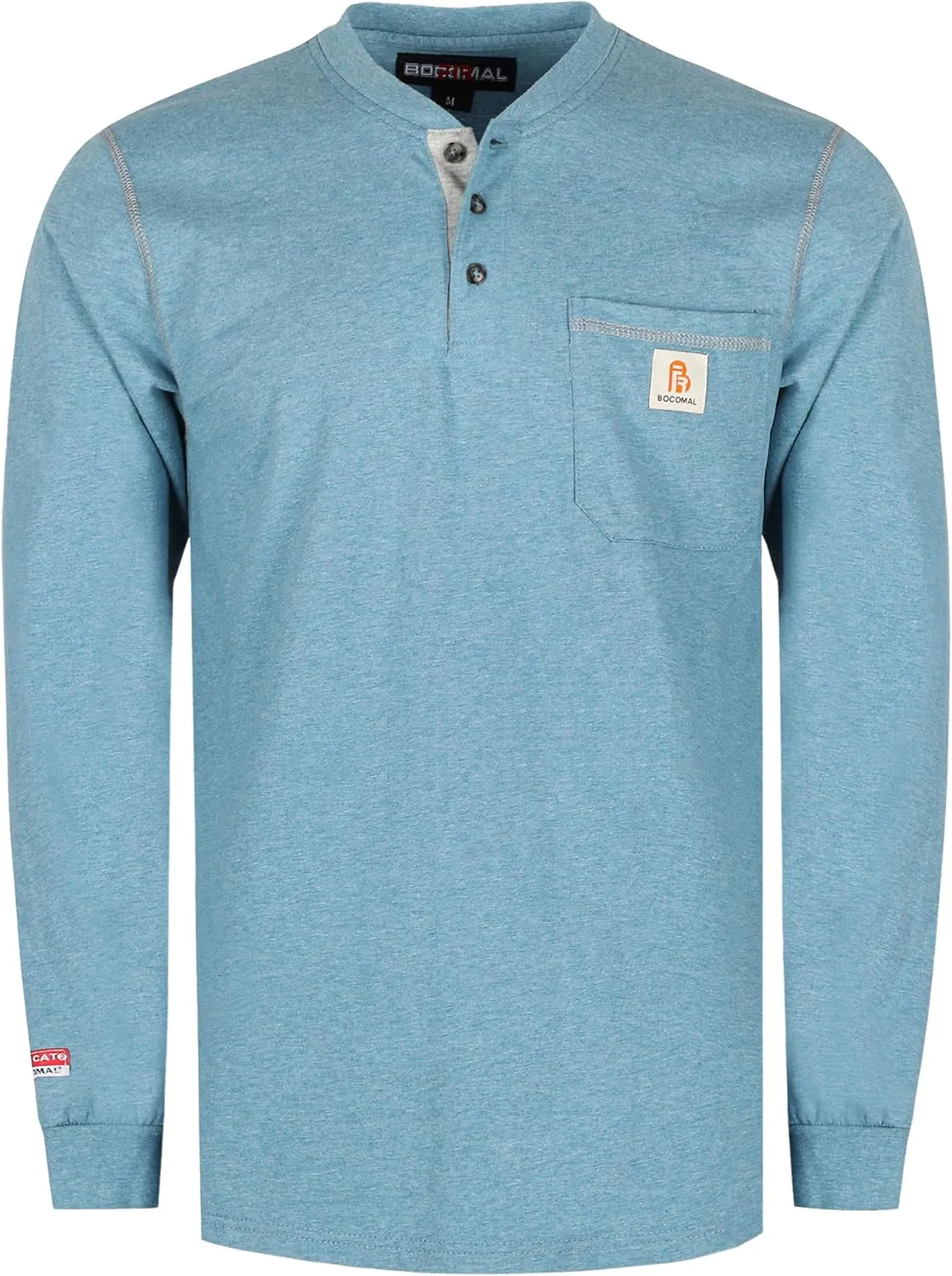 BOCOMAL FR Shirts for Men 5.5oz Lightweight Long Sleeve Work Henley Fire Resistant Shirt CAT2