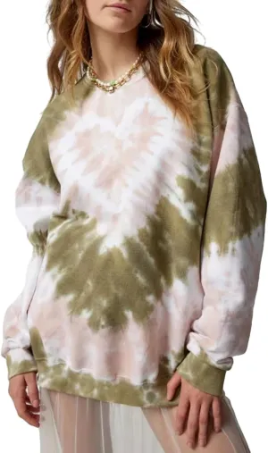 Bowanadacles Women's Heart Tie-dye Print Oversized Sweatshirt Long Sleeve Crewneck Pullover tops Valentine's Day Clothes