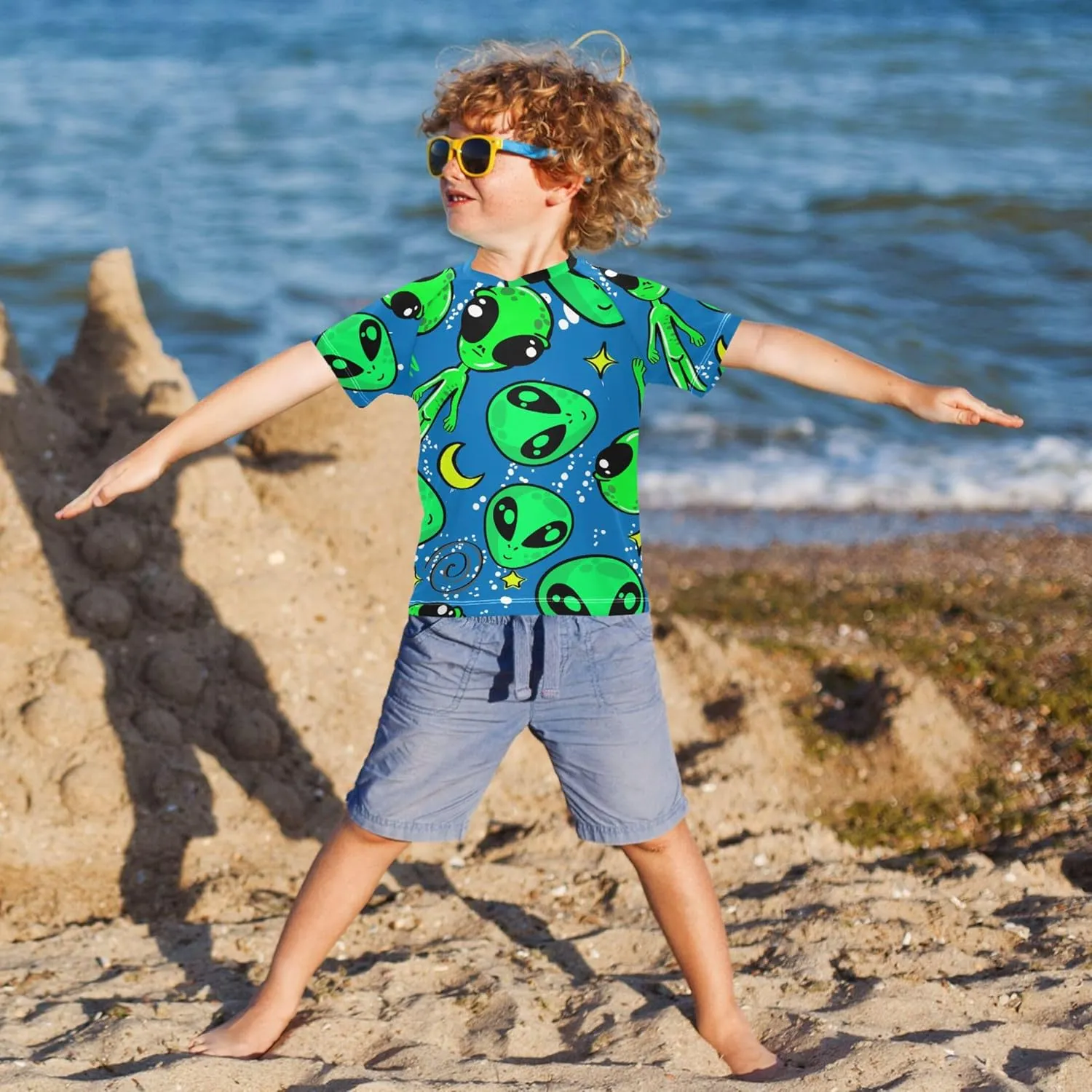 Boys Rash Guard Swim Shirts Quick Dry Short Sleeve UPF 50  Girls Rashguard Swimsuit