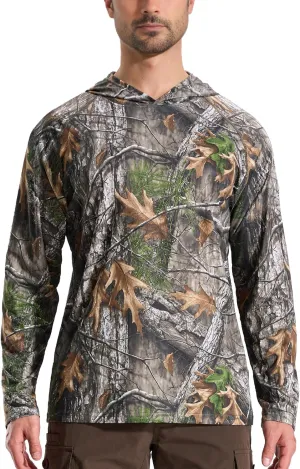 Camo Hoodie Long Sleeves Hunting Shirts for Men Quick Dry UPF 50  Hiking Fishing Shirt with Hood