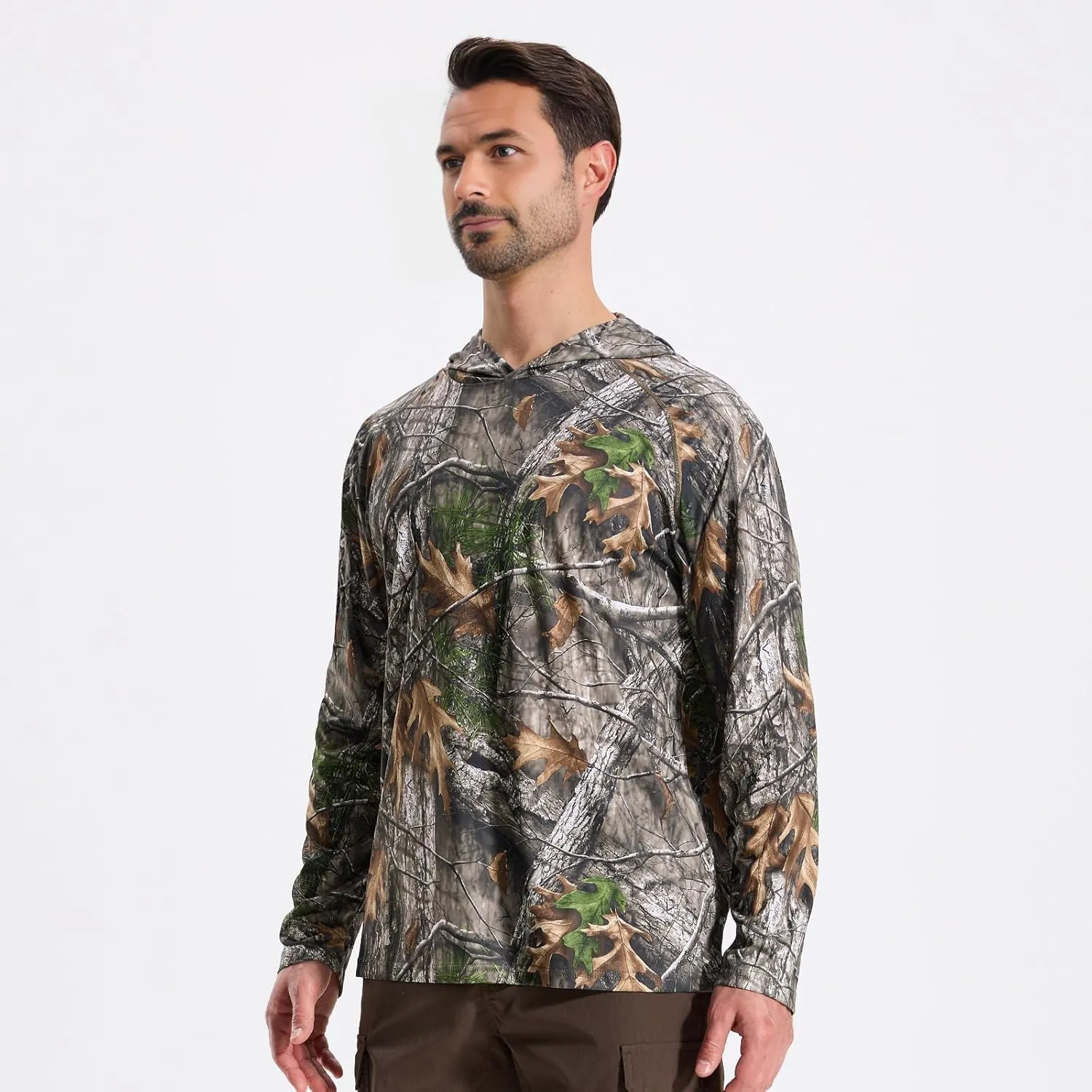 Camo Hoodie Long Sleeves Hunting Shirts for Men Quick Dry UPF 50  Hiking Fishing Shirt with Hood
